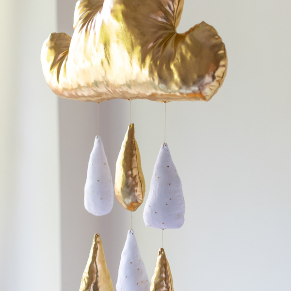 Κρεμαστό Διακοσμητικό Συννεφάκι με Χρυσές Σταγόνες Βροχής - Gold Cloud Mobile - Δώρο για Νεογέννητο - Δώρο για Κοριτσάκι - Διακοσμητικά Τοίχου - Παιδικό Δωμάτιο - κορίτσι, συννεφάκι, βρεφικά, δώρα για μωρά, κρεμαστό διακοσμητικό
