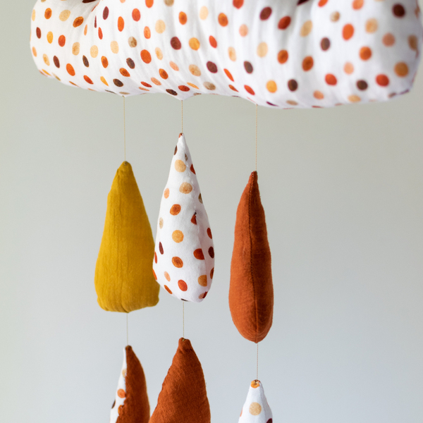 Κρεμαστό Διακοσμητικό Συννεφάκι με Πορτοκαλί Σταγόνες Βροχής - Rainy Cloud Mobile - Δώρο για Νεογέννητο - Δώρο για Κοριτσάκι - Διακοσμητικά Τοίχου - Βρεφικό Δωμάτιο - Gender Neutral - συννεφάκι, βρεφικά, δώρα για μωρά, κρεμαστό διακοσμητικό - 3