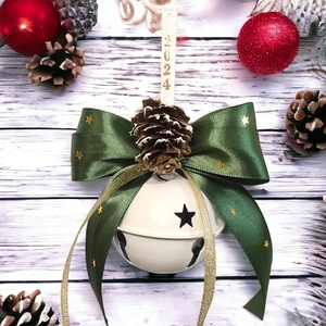 Κουδουνάκι λευκό, χριστουγεννιάτικο στολίδι, 6,5εκ. διάμετρος - μέταλλο, άγιος βασίλης, στολίδια - 2