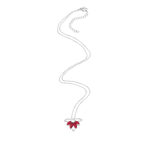Κολιέ από Ατσάλι "Red Zircon Flower" - charms, μαργαριτάρι, επάργυρα, κοντά, ατσάλι - 2