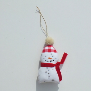 Χριστουγεννιάτικο κουτί δώρου με στολίδια - χιονάνθρωπος - ύφασμα, σπίτι, χριστουγεννιάτικα δώρα, σετ δώρου, δέντρο - 2