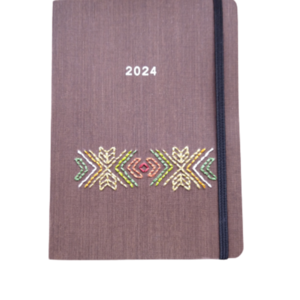 Ημερήσιο ημερολόγιο 2024 καφέ με κεντημένο εξώφυλλο boho - ημερολόγια