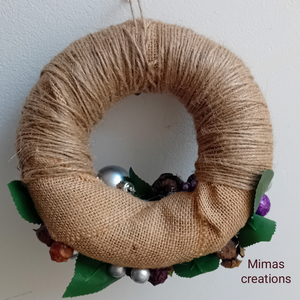 Purple balls με σχοινί & φυσικά υλικά. 18 cm - ύφασμα, νήμα, στεφάνια, διακοσμητικά, κουκουνάρι - 3