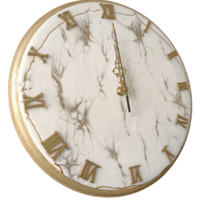 Χειροποίητο ρολόι τοίχου με βάση mdf και σχεδιασμό με υγρό γυαλί σε λευκό - χρυσό συνδυασμό - ξύλο, γυαλί, τοίχου - 4