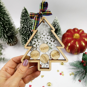 Ξύλινο Χριστουγενιάτικο Στολίδι 3D "Χριστουγεννιάτικο Δέντρο"- Με τα ονόματα της οικογένειας - ξύλο, plexi glass, στολίδια, δέντρο, προσωποποιημένα - 4
