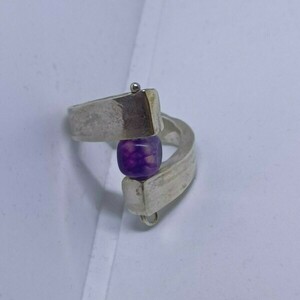 Δαχτυλίδι ασημένιο με μοβ χάντρα - ασήμι 925, σταθερά - 2