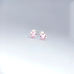 Ασημένια 925° σκουλαρίκια με ροζ πετρούλα σε σχήμα καρδιάς - στρας, ασήμι 925, καρδιά, μικρά, φθηνά - 4