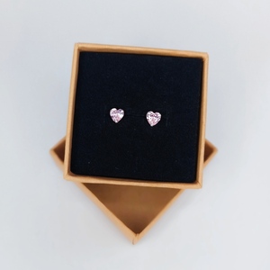 Ασημένια 925° σκουλαρίκια με ροζ πετρούλα σε σχήμα καρδιάς - στρας, ασήμι 925, καρδιά, μικρά, φθηνά - 3