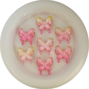 Ακρυλικές χάντρες σε σχήμα πεταλούδα ροζ/κιτρινο 29*30mm 1τμχ - υλικά κοσμημάτων