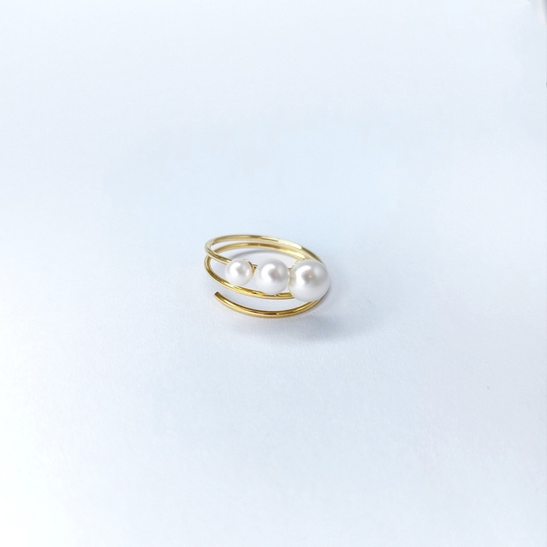 Ασημένιο 925° επίχρυσο δαχτυλίδι σπιράλ με τρία μαργαριτάρια (medium) - μαργαριτάρι, επιχρυσωμένα, ασήμι 925, σταθερά, φθηνά