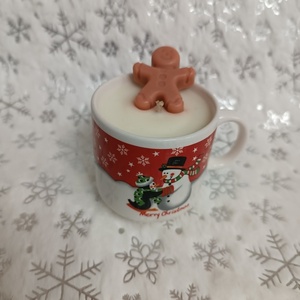 Χριστουγεννιάτικο φλυτζάνι με κερί σόγιας - αρωματικά κεριά, χριστουγεννιάτικα δώρα, πρακτικό δωρο, soy candle - 2