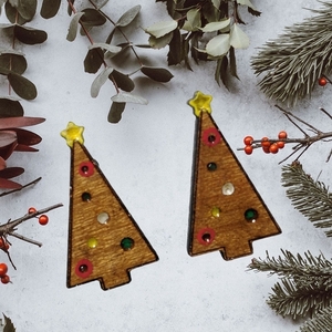 "Xmas Trees!" - Καρφωτά σκουλαρίκια χριστουγεννιάτικο δέντρο από ξύλο 1,3 εκ. ζωγραφισμένα στο χέρι, βάση ατσάλι - ξύλο, καρφωτά, χριστουγεννιάτικο δέντρο, κοσμήματα - 4