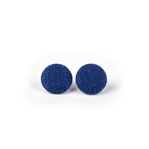 Στρογγυλά σκουλαρίκια από μπλε ύφασμα - ύφασμα, καρφωτά, μικρά, ατσάλι