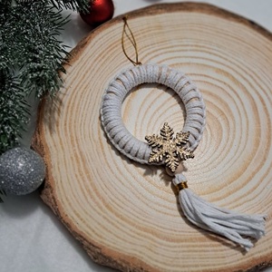 Χριστουγεννιατικο στολίδι - ξύλο, νήμα, νονά, χιονονιφάδα, στολίδια - 2