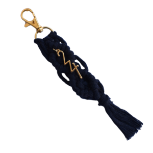 Γούρι μπρελόκ κλειδιών μακραμέ μπλε με χρυσό μπρελόκ από βαμβακερό νήμα 18cm - νήμα, αξεσουάρ, πλεκτά μπρελόκ, γούρι 2024