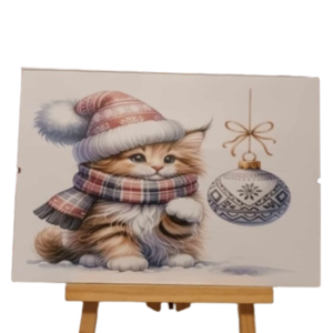 Αφίσα 21x30εκ. με κορνίζα με κλιπ και τζάμι, Christmas Kitten - πίνακες & κάδρα