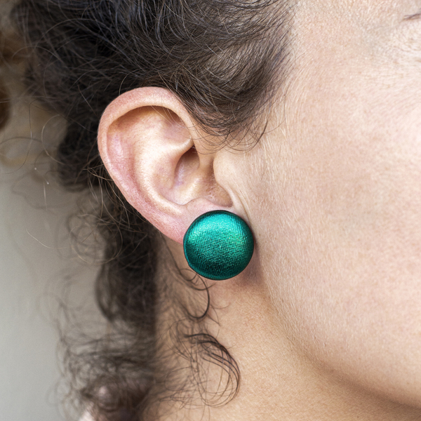 Πράσινα καρφωτά σκουλαρίκια - ύφασμα, καρφωτά, μικρά, ατσάλι, φθηνά - 3