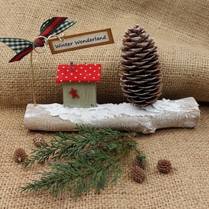 Χριστουγεννιάτικο διακοσμητικό σε κλαδί δέντρου (11 Χ 3 Χ 17 εκ.) - ξύλο, σπίτι, διακοσμητικά, κουκουνάρι, πρώτα Χριστούγεννα - 2