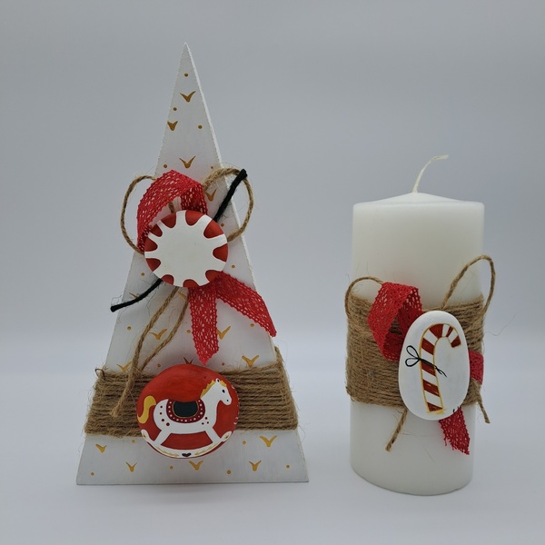 "Magic Christmas Candy Toys" Σετ Ξύλινο Διακοσμητικό 20x11cm Κερί 13x6cm - ξύλο, πέτρα, νονά, δασκάλα, διακοσμητικά