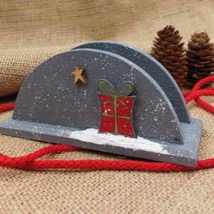 Ξύλινη χριστουγεννιάτικη θήκη για χαρτοπετσέτες (7 Χ 6 Χ 15 εκ.) - ξύλο, αστέρι, αξεσουάρ - 3