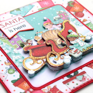 Χριστουγεννιάτικη 3d ευχετήρια τετράγωνη κάρτα "Santa is here" - χαρτί, ευχετήριες κάρτες - 4