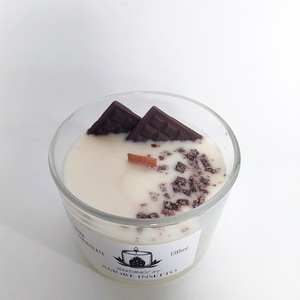 Dark chocolate από λευκό κερί σόγιας, με άρωμα αυθεντικής μαύρης σοκολάτας (6cm x 8cm x 8cm, 130ml). - αρωματικά κεριά, vegan friendly, soy candle, soy wax