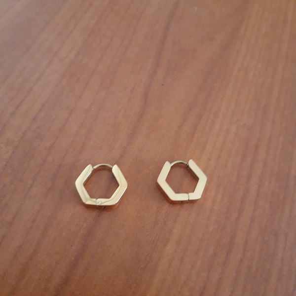Πολυγωνικα ατσαλινα σκουλαρικια σε χρυσο χρωμα. - μικρά, ατσάλι, με κλιπ - 2