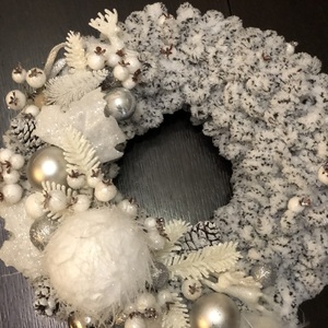 Χριστουγεννιάτικο στεφάνι λευκό - νήμα, διακοσμητικά, χιονονιφάδα - 4