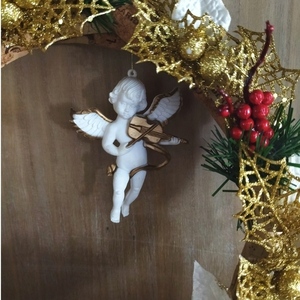 Χριστουγεννιάτικο χειροποίητο στεφάνι 27 εκατοστών - ξύλο, vintage, στεφάνια, διακοσμητικά, αγγελάκι - 4