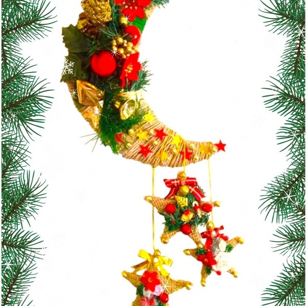 .Γουρι 2024 . Χειροποιητη Χριστουγεννιατικη συνθεση ,απο ξυλο, κορδονι γιουτα,πλαστικα και υφασματινα λουλουδια,ειδικο σκληρο χαρτονι - νήμα, πλαστικό, στεφάνια, αστέρι, γούρια - 3