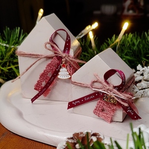 Σετ σπιτάκια σε λευκό/ροζ απόχρωση - vintage, σπίτι, τσιμέντο, χριστούγεννα, σετ δώρου - 2