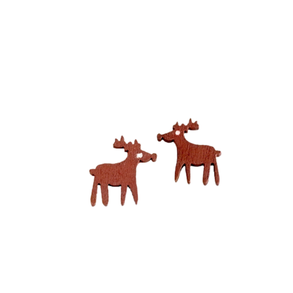 Ξύλινα σκουλαρίκια "Ταρανδάκια" σε καφέ χρώμα - ξύλο, καρφωτά, κοσμήματα, χριστουγεννιάτικα δώρα - 3