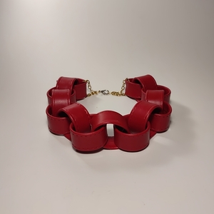 "Red Chain "Κολιέ τύπου αλυσίδα από κόκκινη δερματίνη - δέρμα, αλυσίδες, κοντά - 2