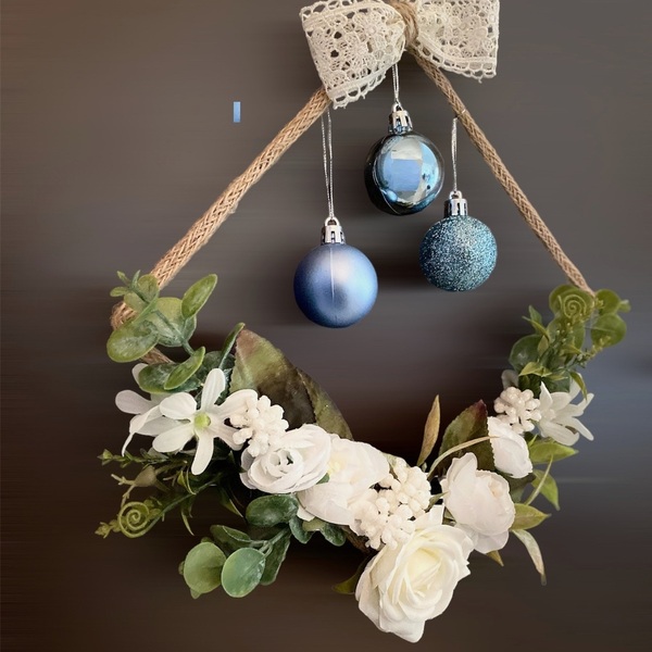 Στεφανι Χριστουγενιατικο με λουλουδια και μπαλες - στεφάνια, σπίτι, μέταλλο, στολίδια - 2