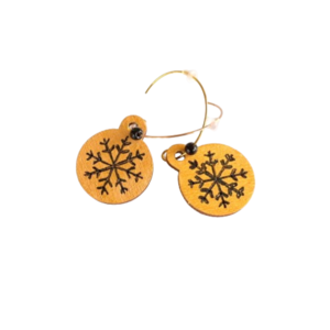 Χριστουγεννιάτικα σκουλαρίκια Χιονονιφάδες χρυσές - ξύλο, κοσμήματα, χιονονιφάδα, χριστουγεννιάτικα δώρα - 3