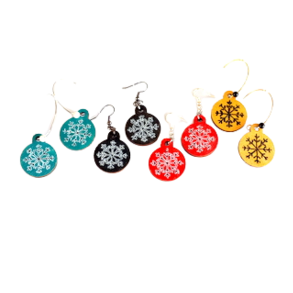 Χριστουγεννιάτικα σκουλαρίκια Χιονονιφάδες γρι-ασημί - ξύλο, κοσμήματα, χιονονιφάδα, χριστουγεννιάτικα δώρα - 4
