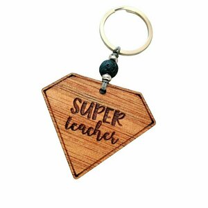 Ξύλινο μπρελόκ diamond "Super teacher" για τον καλύτερο δάσκαλο - ξύλο, δώρα για δασκάλες, γούρια, ανδρικά μπρελόκ