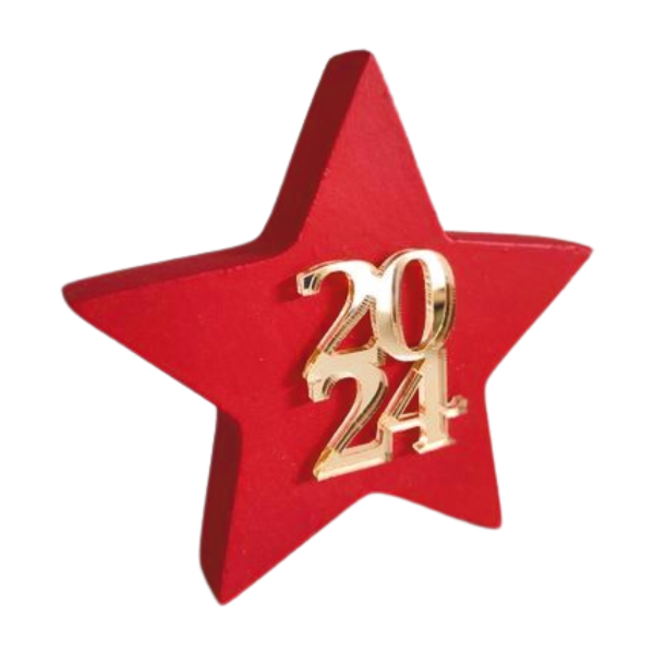 Ξύλινο Διακοσμητικό 10cm Κόκκινο Αστέρι 2024 - αστέρι, νονά, plexi glass, δασκάλα, γούρια - 2