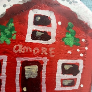 Χιονισμένο χριστουγεννιάτικο σπιτάκι AMORE από ξύλο πεύκου ζωγραφισμένο στο χέρι - ξύλο, vintage, σπίτι, στολίδια - 3