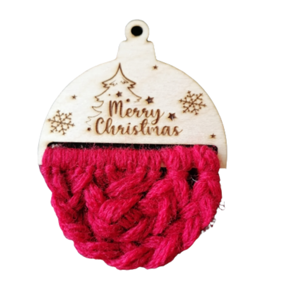 Red Christmas Ornament knitted wooden 12×2×9cm - ξύλο, νήμα, διακοσμητικά, προσωποποιημένα, μπάλες - 2