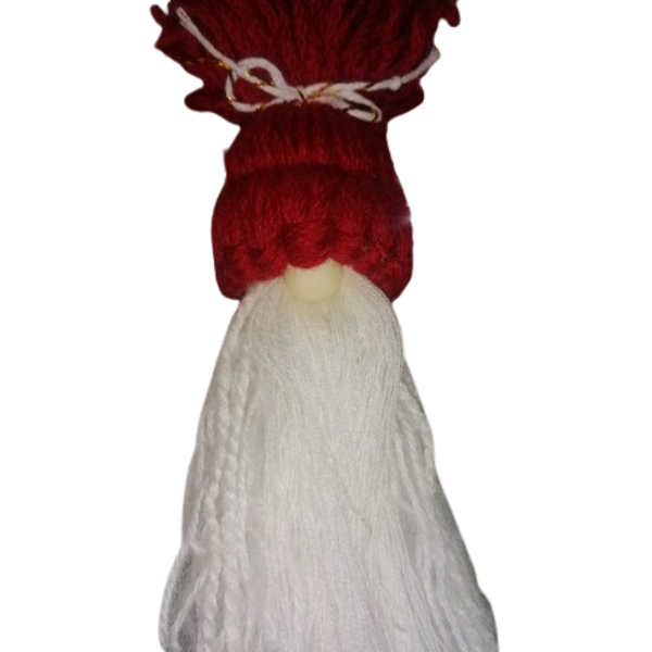 Red Gnome Ornament cream nose knitted 22×3×7cm - vintage, διακοσμητικά, μαλλί felt, προσωποποιημένα - 2