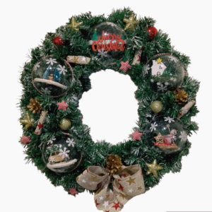 Χριστουγεννιάτικο χιονισμένο στεφάνι 45 εκατοστών διακοσμημένο με plexiglass μπάλες - στεφάνια, plexi glass, διακοσμητικά, κουκουνάρι