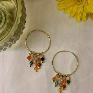"Sunset" Earrings - ασήμι, ημιπολύτιμες πέτρες, επιχρυσωμένα, κρίκοι, μικρά