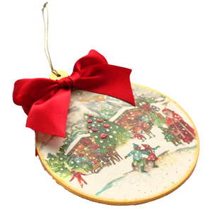 Χριστουγεννιάτικo στολίδι ξύλινο διπλής όψης διακοσμημένο με decoupage - ξύλο, χαρτί, χριστουγεννιάτικα δώρα, στολίδια - 5