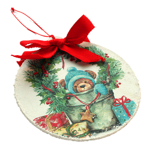 Χριστουγεννιάτικο στολίδι διπλής όψης από ξύλο με decoupage και πάστα χιονιού - ξύλο, χαρτί, χριστουγεννιάτικα δώρα, στολίδια - 4