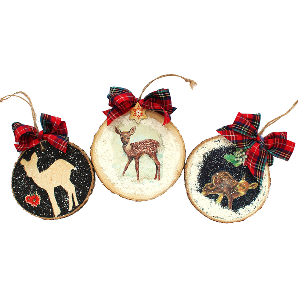 Χριστουγεννιάτικo στολίδι σε φέτα ξύλου διπλής όψης - ξύλο, χαρτί, χριστουγεννιάτικα δώρα, στολίδια - 2