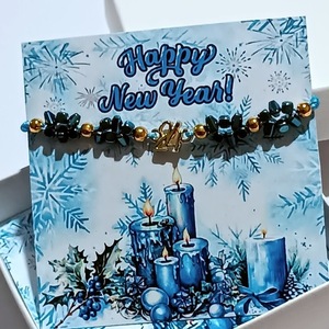 Βραχιόλι γούρι 24 με χάντρες μπλε από αιματίτη - νήμα, χριστουγεννιάτικα δώρα, αυξομειούμενα, γούρια - 4