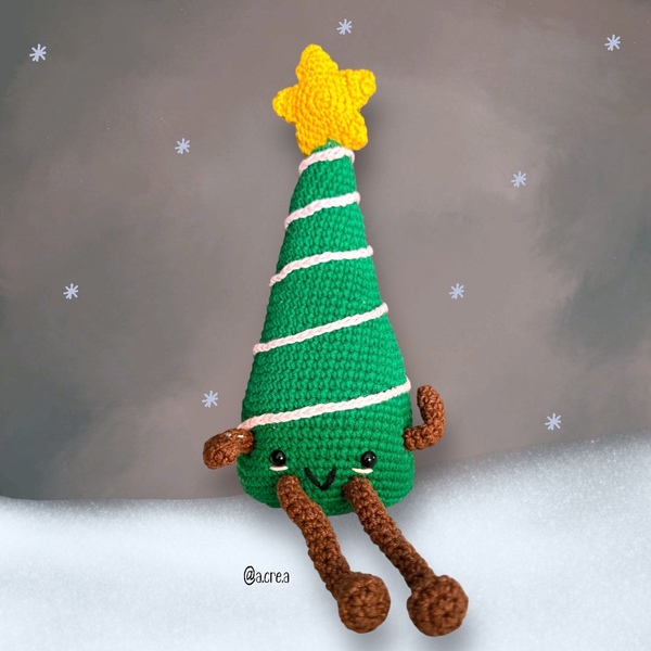 Χριστουγεννιάτικο Δέντρο - Happy | 32εκ. | Πλεκτό βαμβακερό χειροποίητο (με/χωρίς κρεμαστό) - νήμα, διακοσμητικά, χριστουγεννιάτικα δώρα, δέντρο - 2