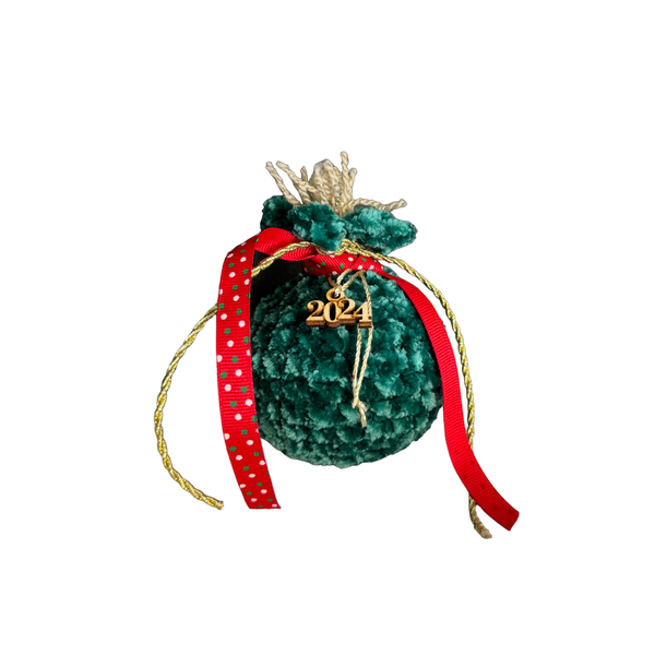Γούρι 2024 - Ρόδι Μικρό Πράσινο Βελουτέ | 11εκ. | Πλεκτό Χειροποίητο - νήμα, ρόδι, χριστουγεννιάτικα δώρα, γούρια