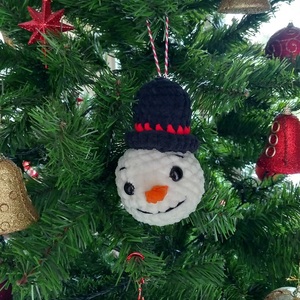 Πλεκτό στολίδι χιονάνθρωπος λευκό 14 εκ. - λούτρινα, χιονάνθρωπος, χριστουγεννιάτικα δώρα, στολίδι δέντρου, στολίδια - 3
